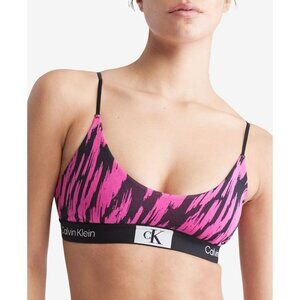 Calvin Klein Women's 1996 Unlined Bralette, Palace Pink Tiger Print, Size L, NWT